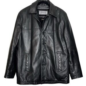 Vintage Wilsons Pelle Studio Men's M Black Blazer Leather Jacket Button Front‎